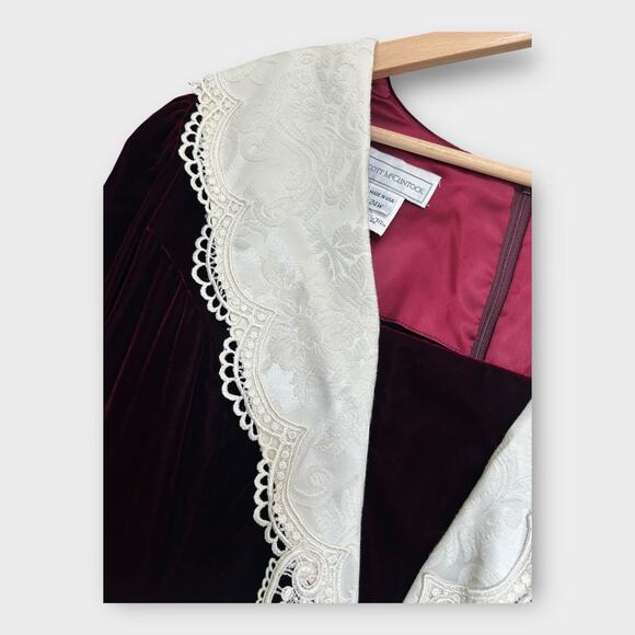 NEW Vintage 90s Scott McClintock Dress 24W Burgundy Velvet Sheath Lace Collar - Picture 3 of 10
